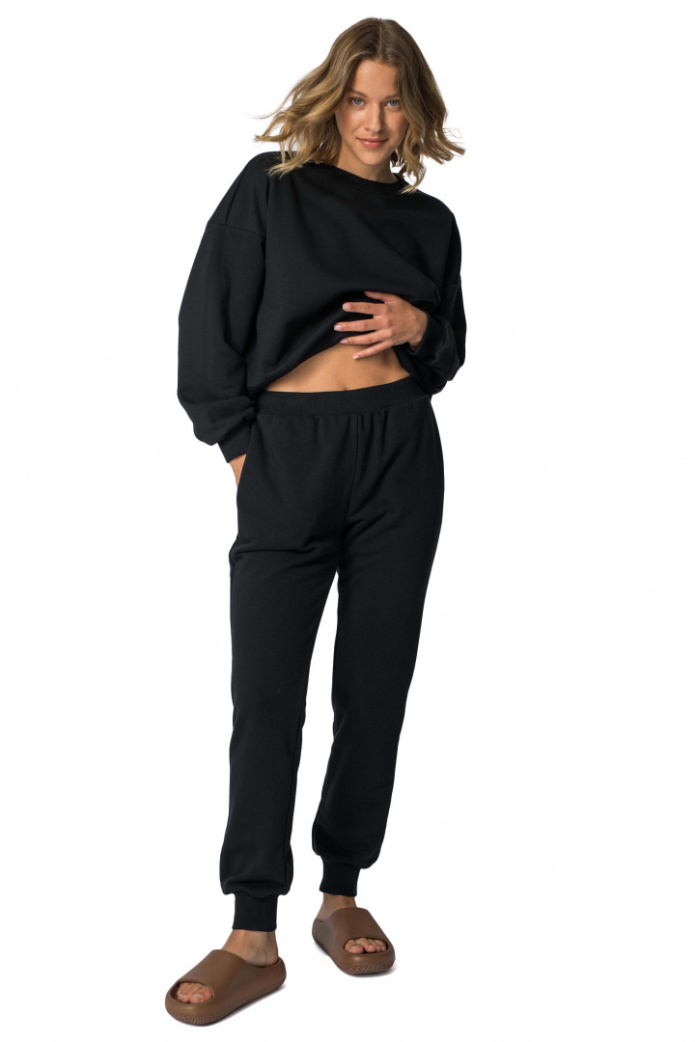 Spodnie damskie joggery dresowe ze ściągaczami bawełniane czarne